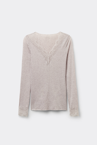 Langärmeliges Spitzenshirt aus Modal und Cashmere Ultralight