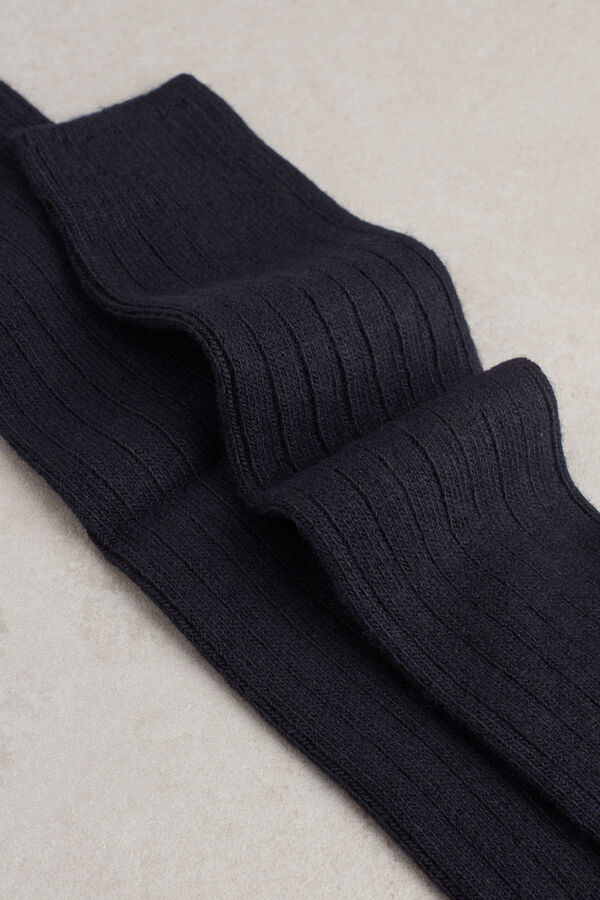 Long Ribbed Cashmere and Wool Socks