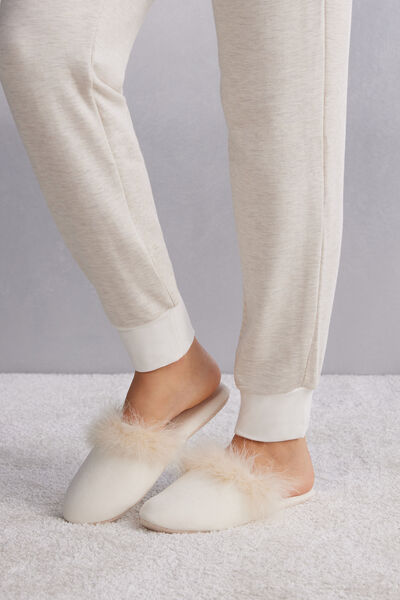 Feather-Trim Slippers