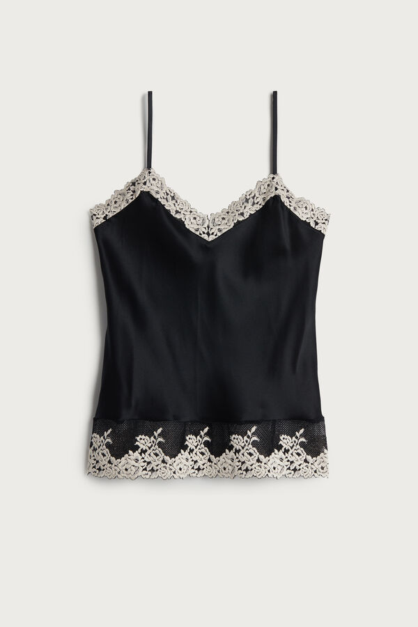 Hard Tail Forever Lotus Lace Spaghetti Tank Top with Bra - Cameo