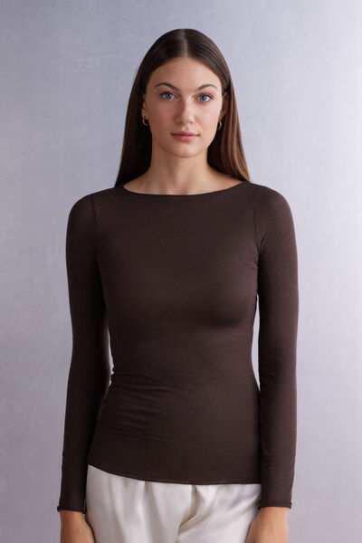 Maglia in Modal Ultralight con Cashmere con scollo a Barchetta