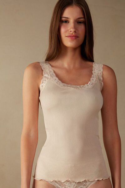 Silk Top with Lace Neckline