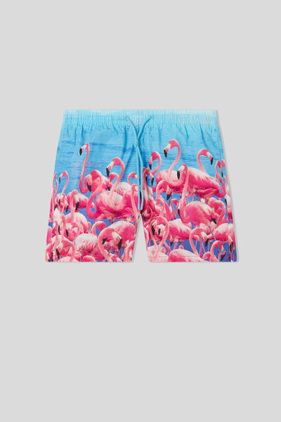 Swim Trunks with Large Flamingo Print