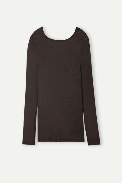 Wool and Silk Long-Sleeved Crew-Neck Max Top
