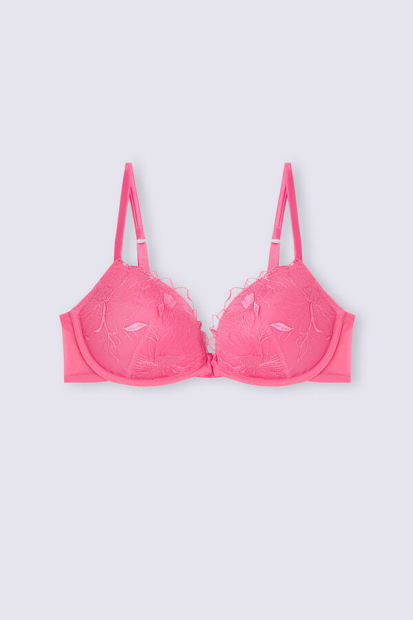 Women's Front Open Bra Padded Underwired Extra Push-Up Bra Pink