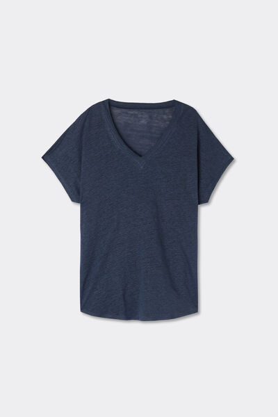 Maglia Manica Corta con Scollo a V in Lino The Pure Linen