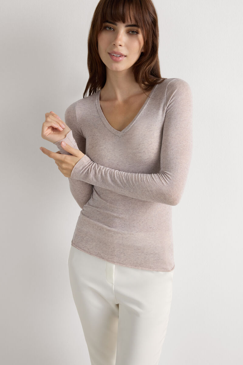 Vmfanni Ls V Neck Top Bright White Detail Gold Butto