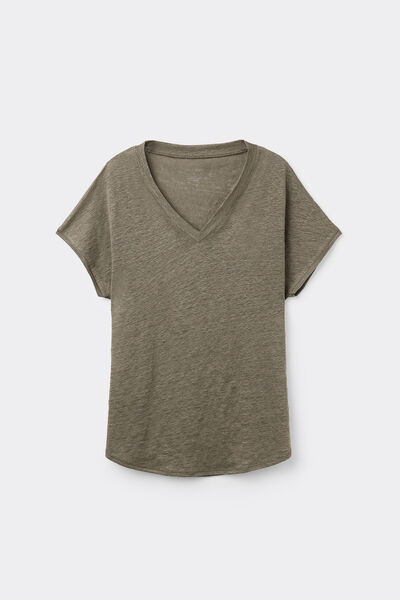 Maglia Manica Corta con Scollo a V in Lino