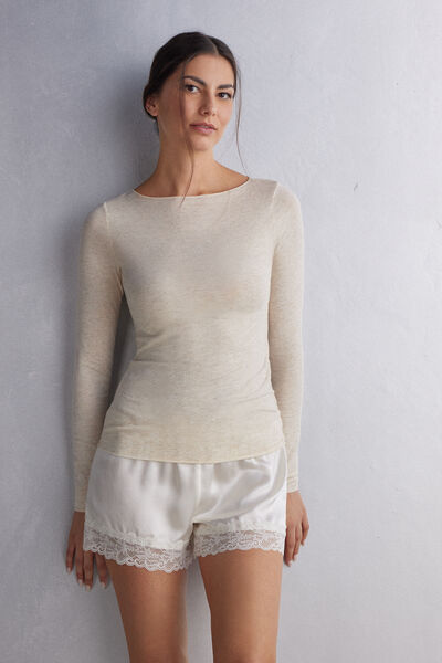 Light Modal with Lamé Cashmere Round-Neck Top