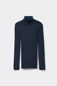 Long-sleeve High-Neck Tubular Top in Wool and Silk