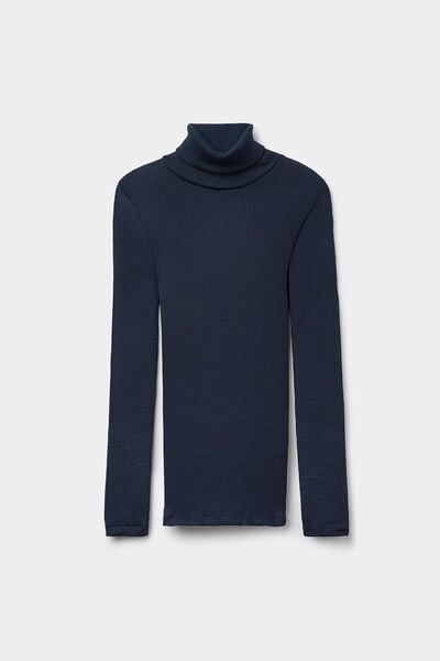 Long-sleeve High-Neck Tubular Top in Wool and Silk