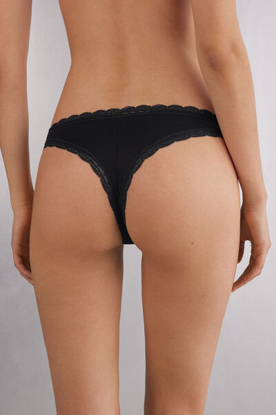 Tanga en coton et dentelle