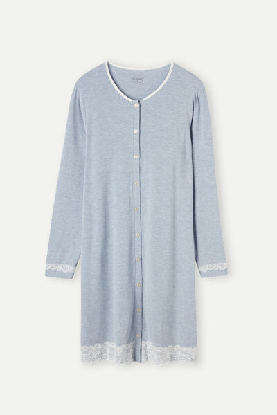 Button-Front Nightdress with Lace Detail