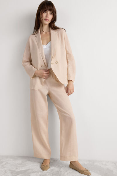 Double-Breasted Plain-Weave Linen Blazer