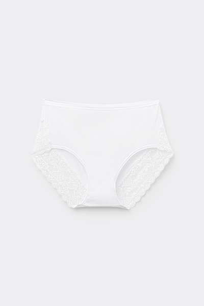 High-Waisted Microfibre and Lace Briefs