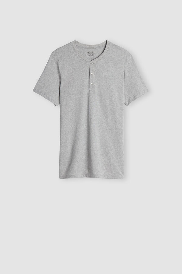 Superior Cotton T-Shirt with Grandad Collar
