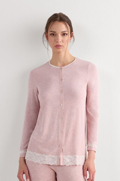 Maglia Aperta Davanti in Modal e Pizzo