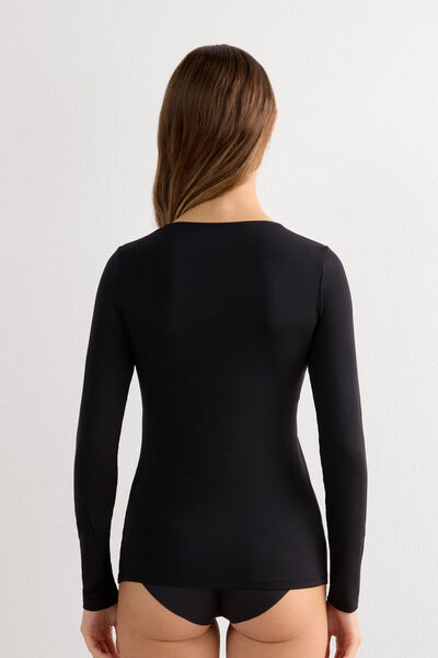 Long-sleeve micromodal scoop neck top