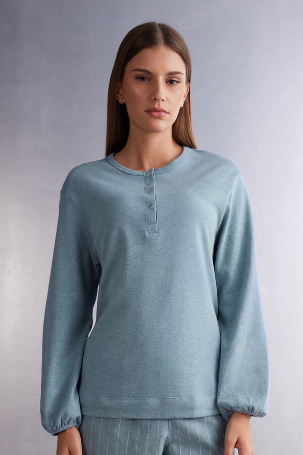 Serafino-Shirt aus warmer Baumwolle Pinstripes Fantasy