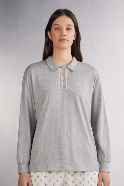 Dusty Flower Long-Sleeved Superior Cotton Polo Top