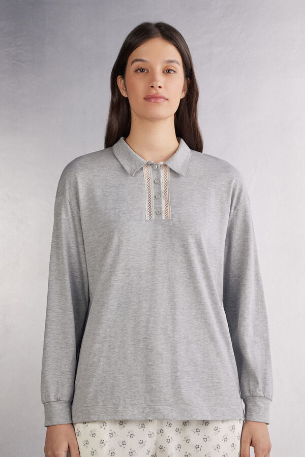 Dusty Flower Long-Sleeved Superior Cotton Polo Top