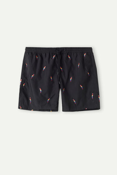 Parrot-Embroidered Swim Shorts