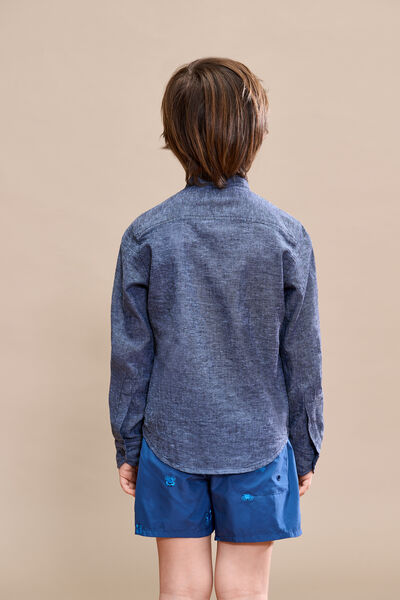 Camisa con Cuello Mao de Lino y Algodón para Niños