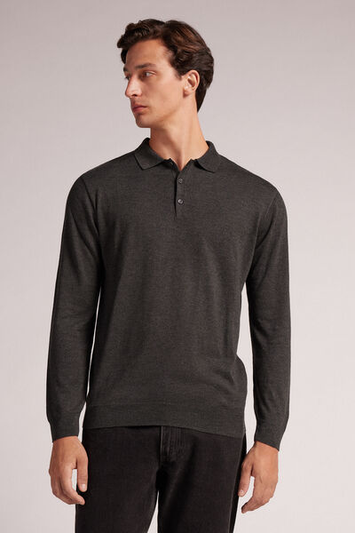 Long-Sleeved Jersey Polo Shirt