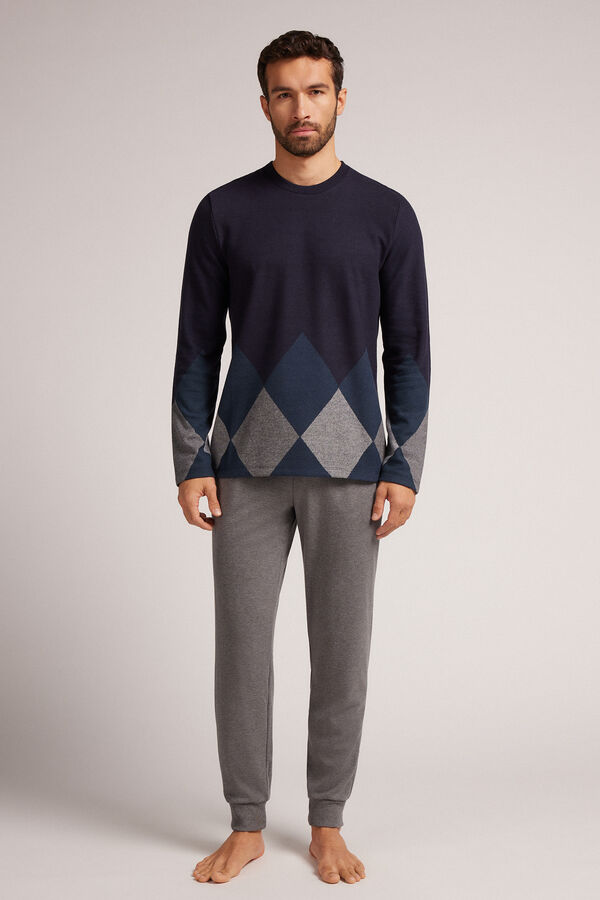 Full-Length Tricot Pyjamas with Diamond Design