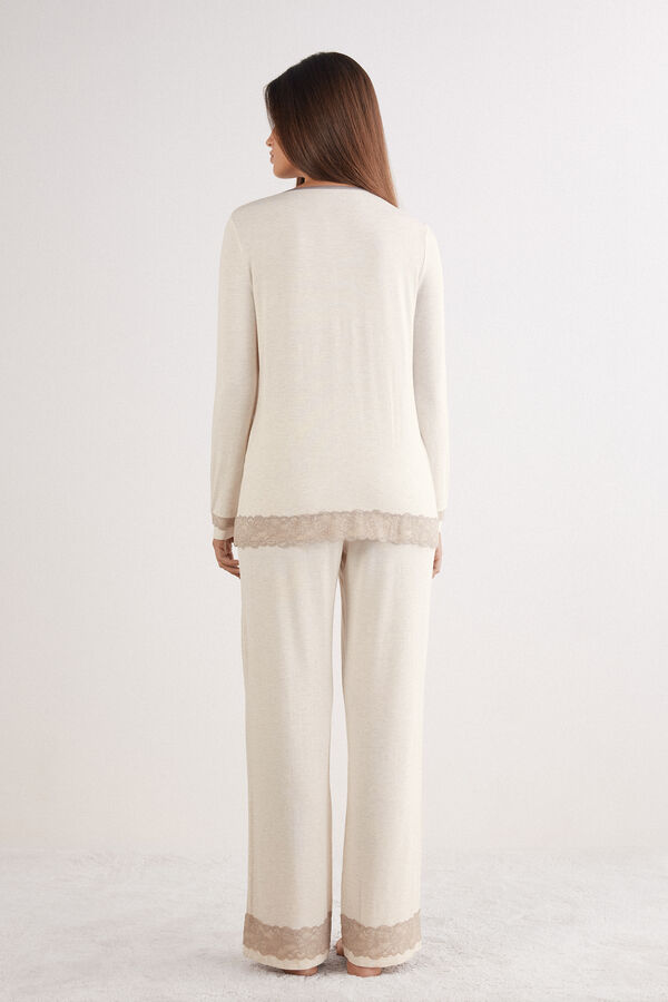 Lace Trim Button Up Full Length Pajamas Modal