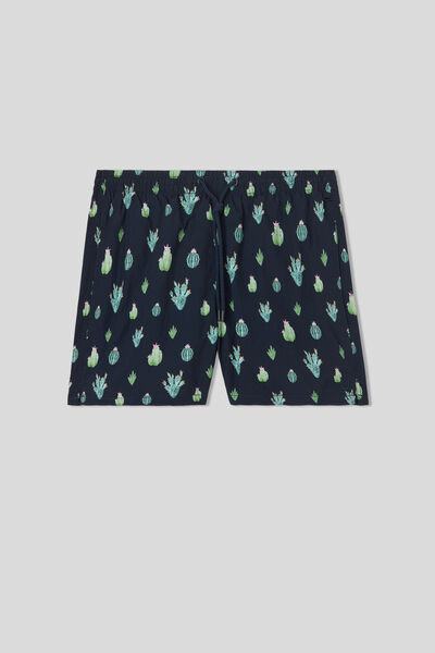 Short Swim Trunks with Cactus Print