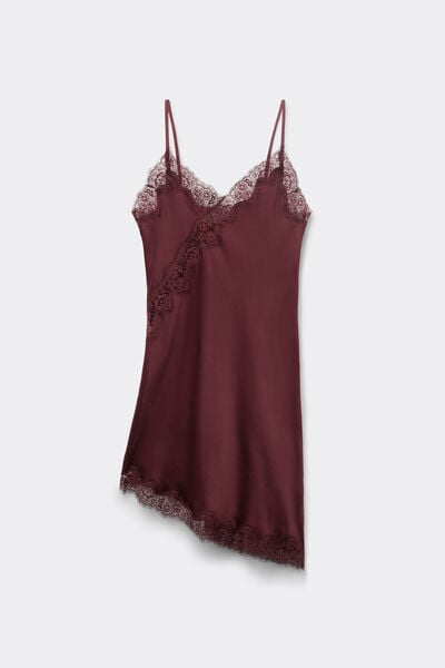 Sottoveste Asimmetrica in Raso di Viscosa con Pizzo