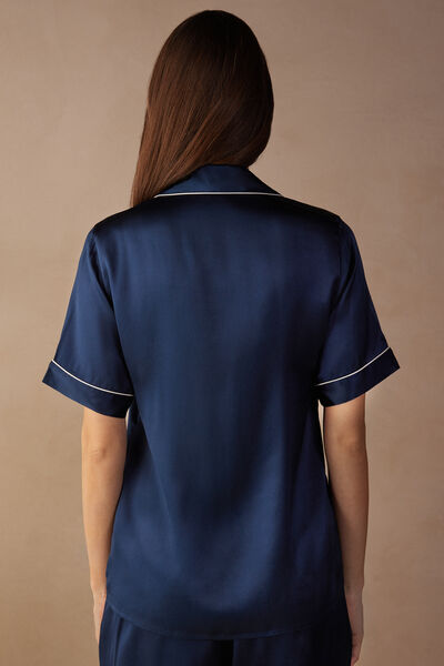 Short-Sleeved Satin Shirt with Contrasting Trim