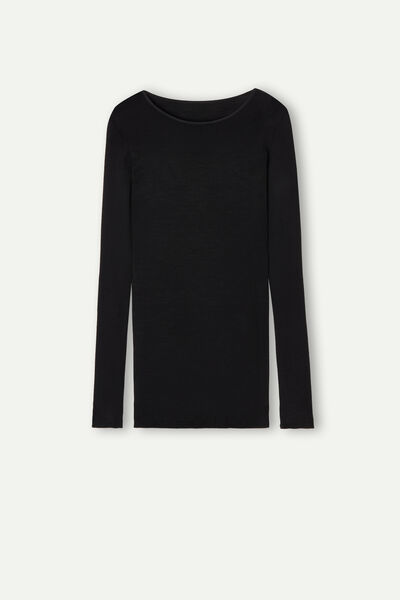 Wool and Silk Long-Sleeved Crew-Neck Top