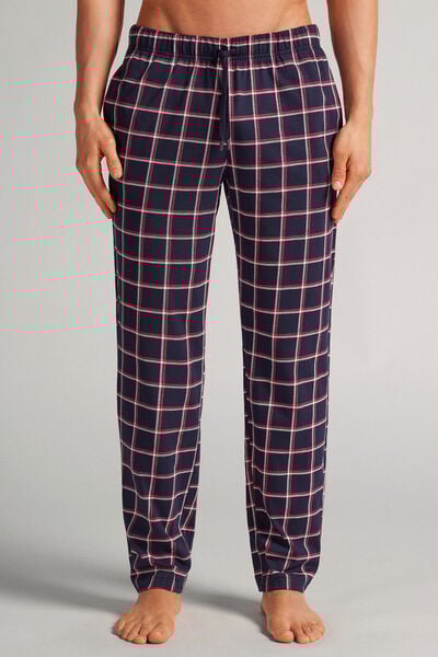 Lange Hose aus Baumwolle mit Karo-Print in Blau/Weiß/Rot