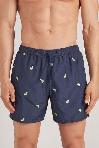 Swim Trunks with Embroidered Avocados