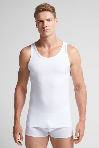 Round-Neck Vest Top in Stretch Superior Cotton