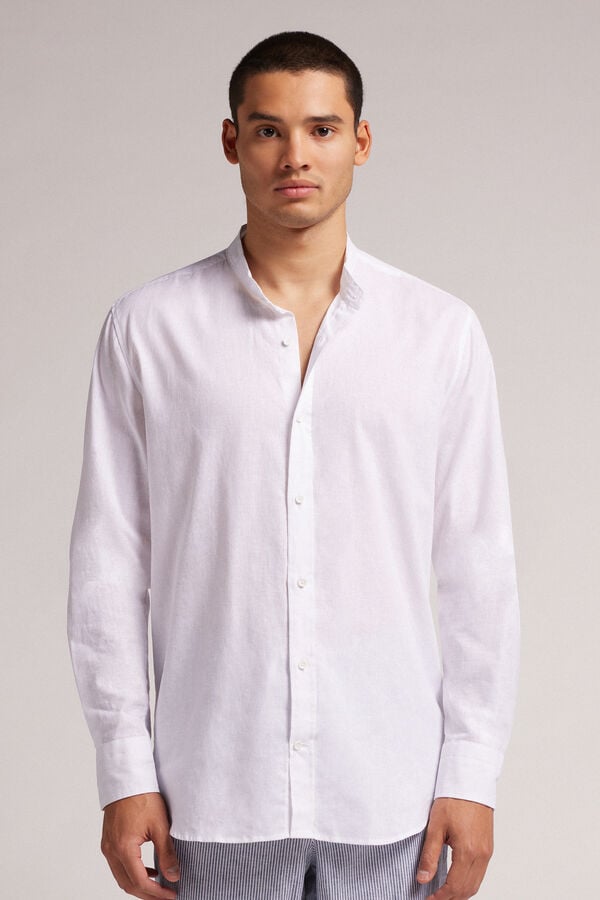 Chemise col mao en lin et coton