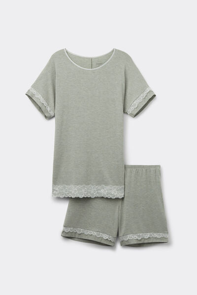 Pigiama Corto in Modal con Pizzo