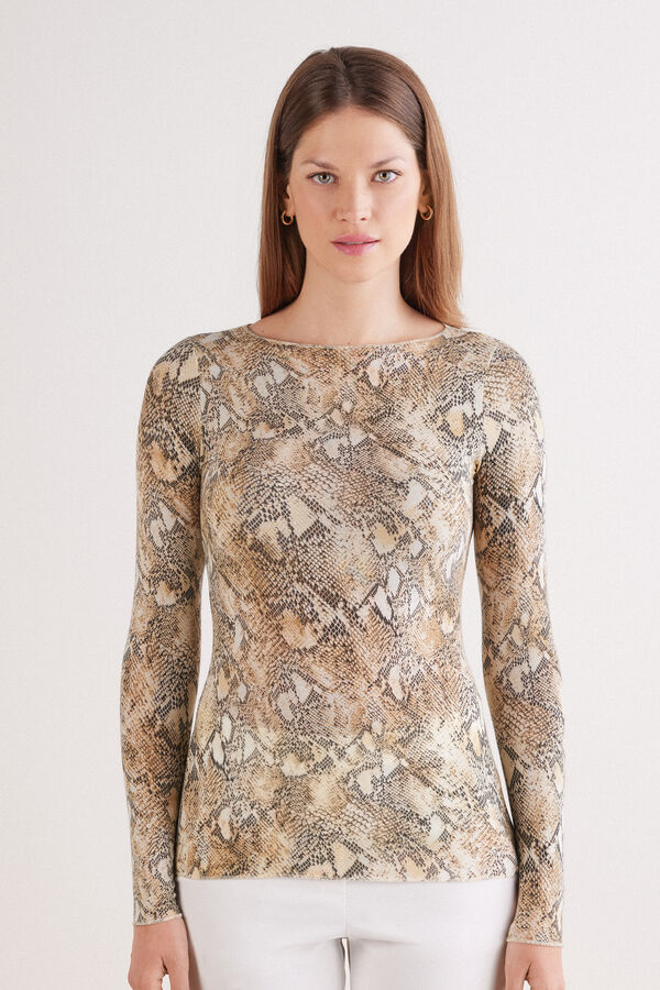 Maglia in Modal Ultralight con Cashmere Stampa Animalier Serpente Seductive Glamour
