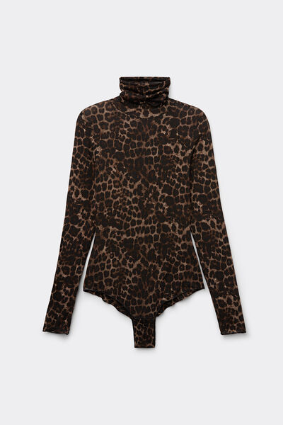 Luxurious Leopard ウルトラライト モダール＆カシミヤ ロングスリーブ ボディスーツ