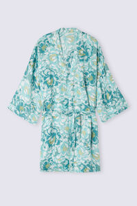 Satynowe Kimono Emerald Flower