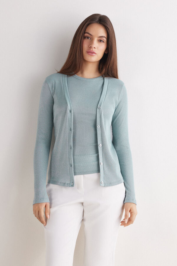 Cardigan a Costine in Cotone Lamè