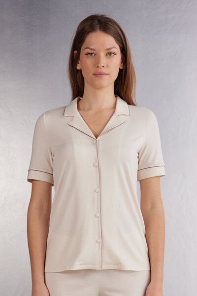 Short-Sleeved Button-Down Modal Top