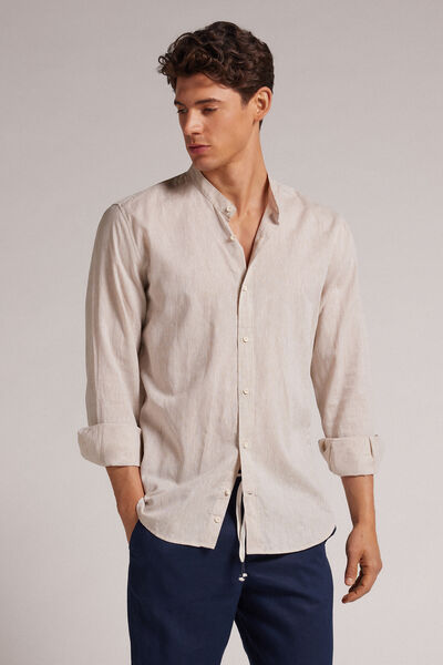 Chemise col mao en lin et coton