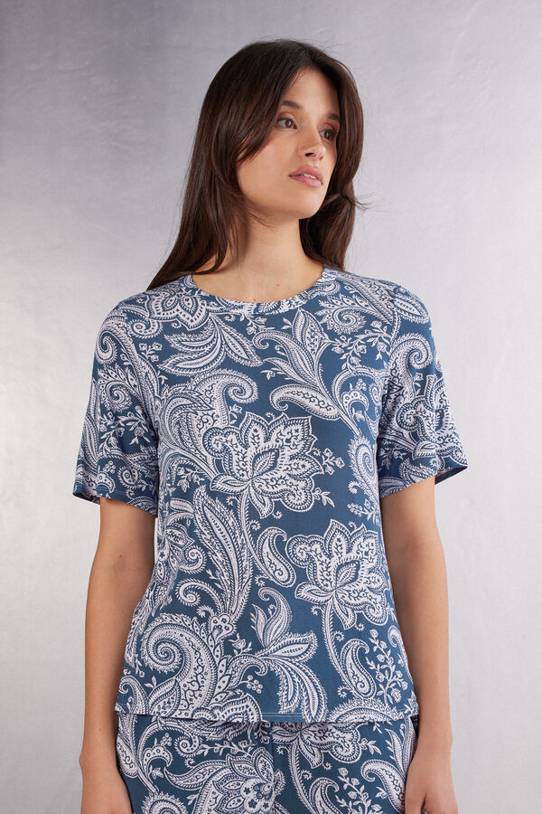 Maglia Manica Corta in Viscosa di Bamboo Flower Paisley