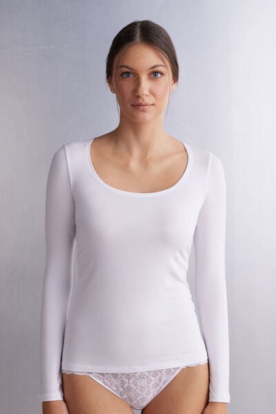 Long-sleeve micromodal scoop neck top