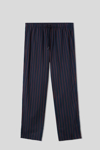 Full-length brown stripe pattern trousers in plain-weave cotton