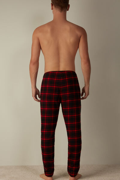 Red/Black Check Brushed Plain-Weave Trousers