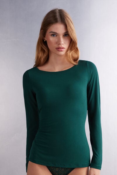 Long-Sleeved Boat-Neck Micromodal Top